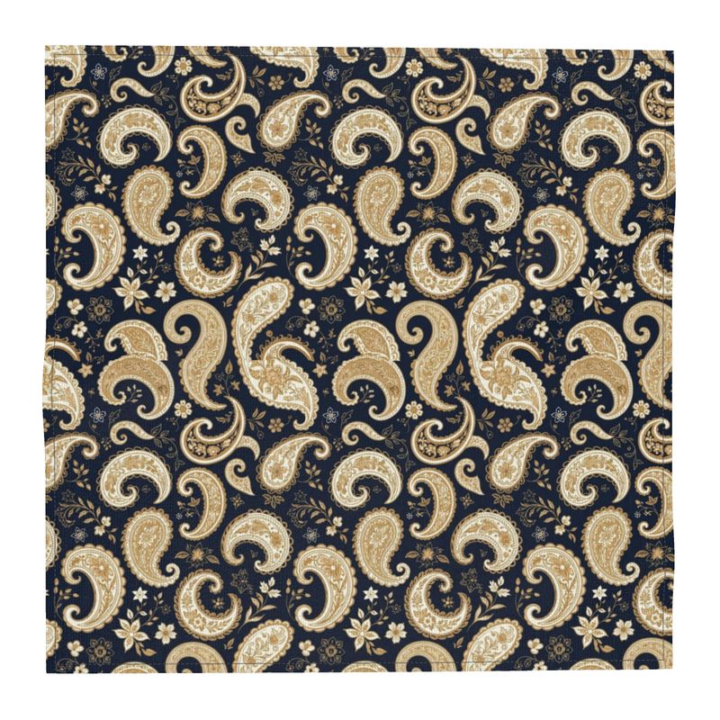 Elegant Navy & Gold Paisley Silk Pocket Square